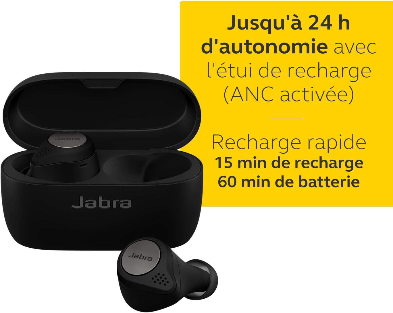 Jabra Elite Active 75t Écouteurs sport sans fil avec réduction active du bruit et autonomie élevée de la batterie pour appels et musique – Noir titane