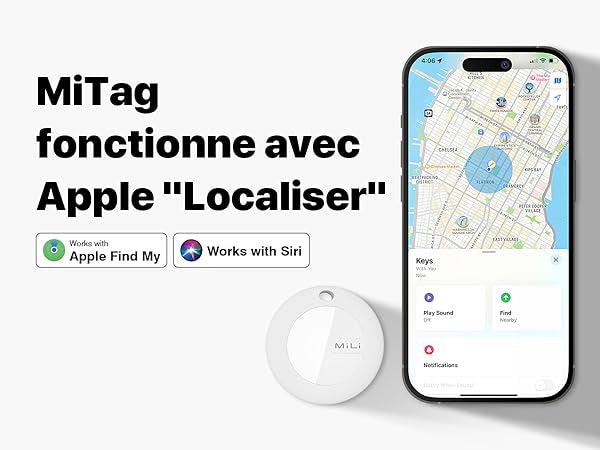 MiLi Localisateur d'objets GPS pour iOS, MiTag Tracker Bluetooth avec Etui.